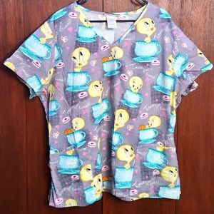 Scrub Top, 2x. Tweety Bird, Time For A Tweet. Loony Tunes, Warner bros Ent